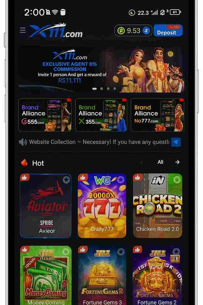 X111 Game homepage banner screenshot showing latest features, promotions, and user interface for players.
